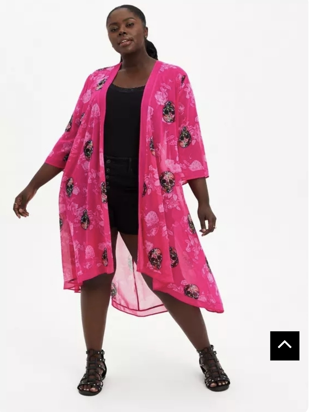 torrid Hot Pink Floral & Skull Sheer Kimono